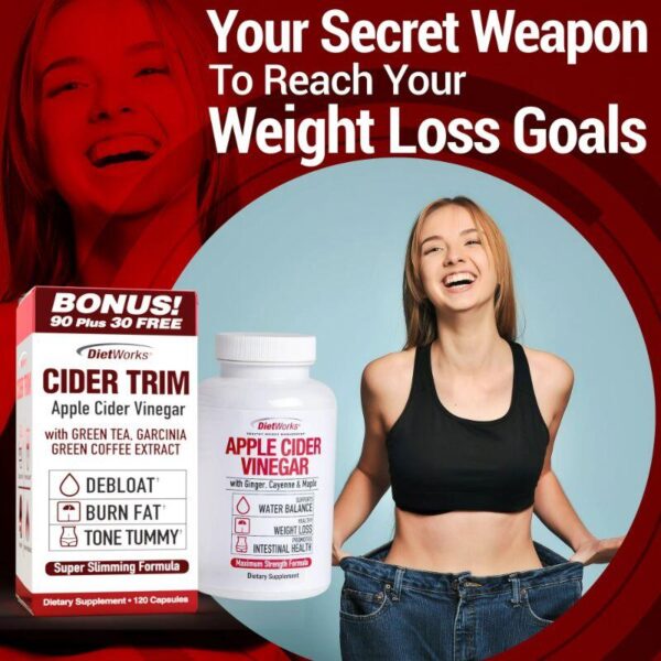 DietWorks® Cider Trim Apple Cider Vinegar (90+30 Caps) - Afbeelding 4