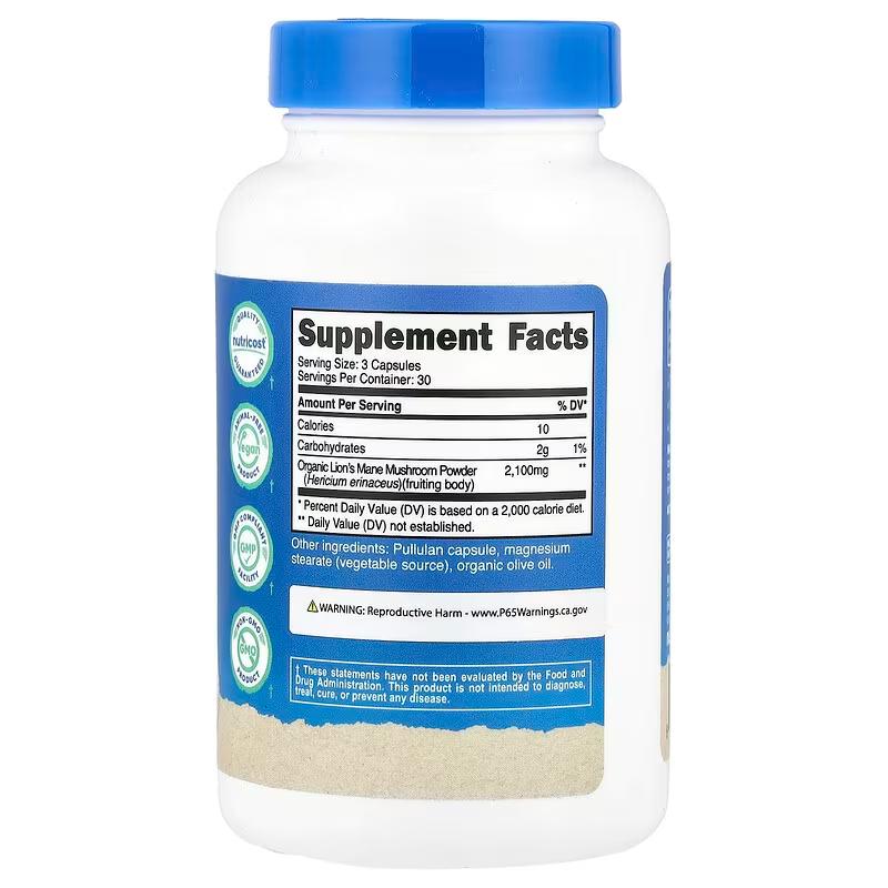 Lion's Mane Mushroom, 2100mg (90 Caps) label