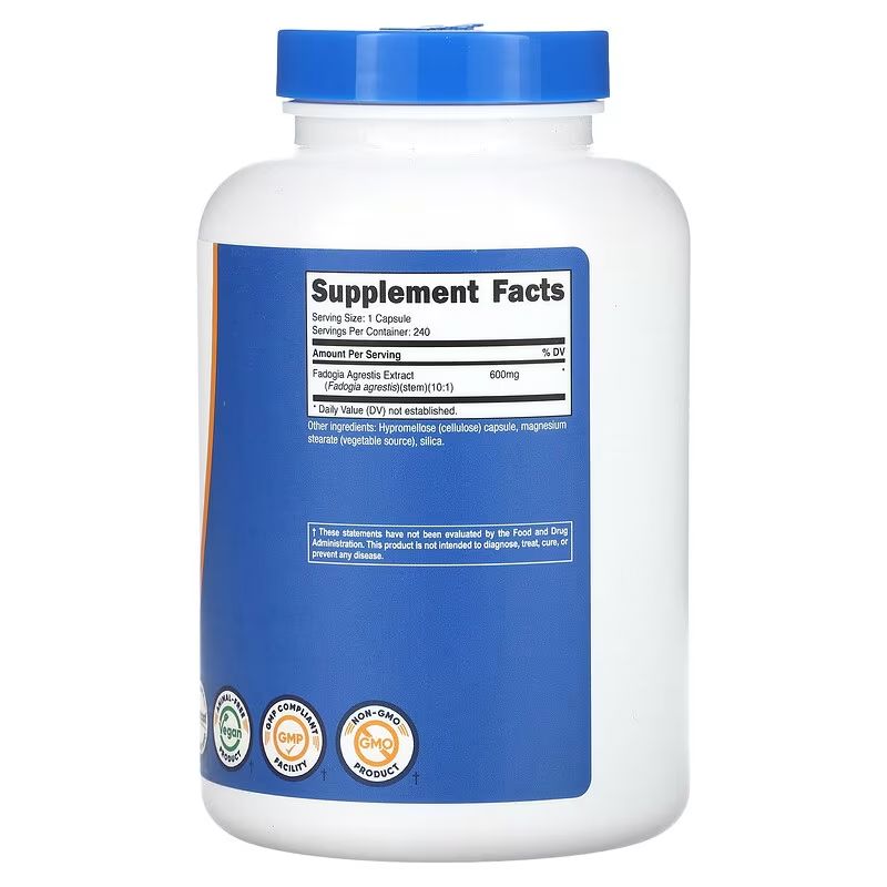 Fadogia Agrestis 600 mg (240 Caps) label Nutricost