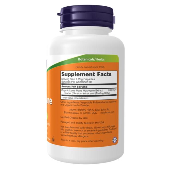 Lion's Mane 500mg (60 Caps) label Now Foods