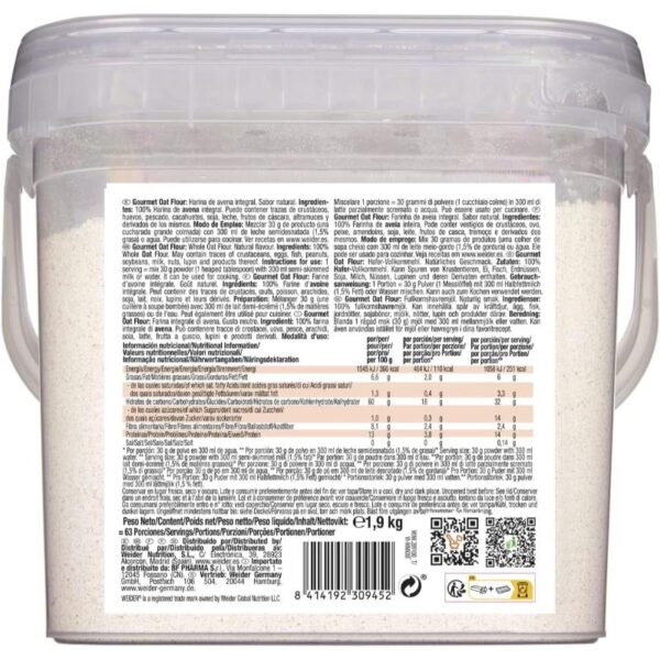 Weider Gourmet Oat Flour (1.9 kg) Label
